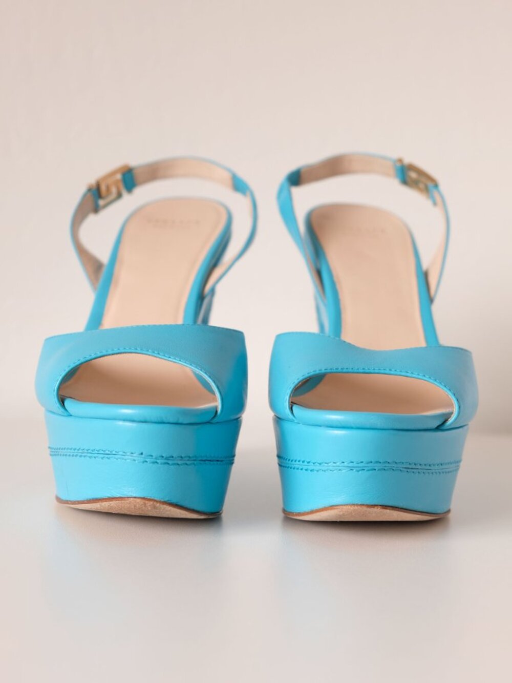 Versace Leather Slingback Peep Toe Wedges, Turquoise, Size 8, Great condition - Picture 5 of 12